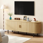ONBRILL 70.8" TV Stand with Power Outlet for TVs up to 75 Inch, Entertainment Center with Storage and Adjustable Shelves, Modern Media Console with Sliding Doors for Living Room, Oak