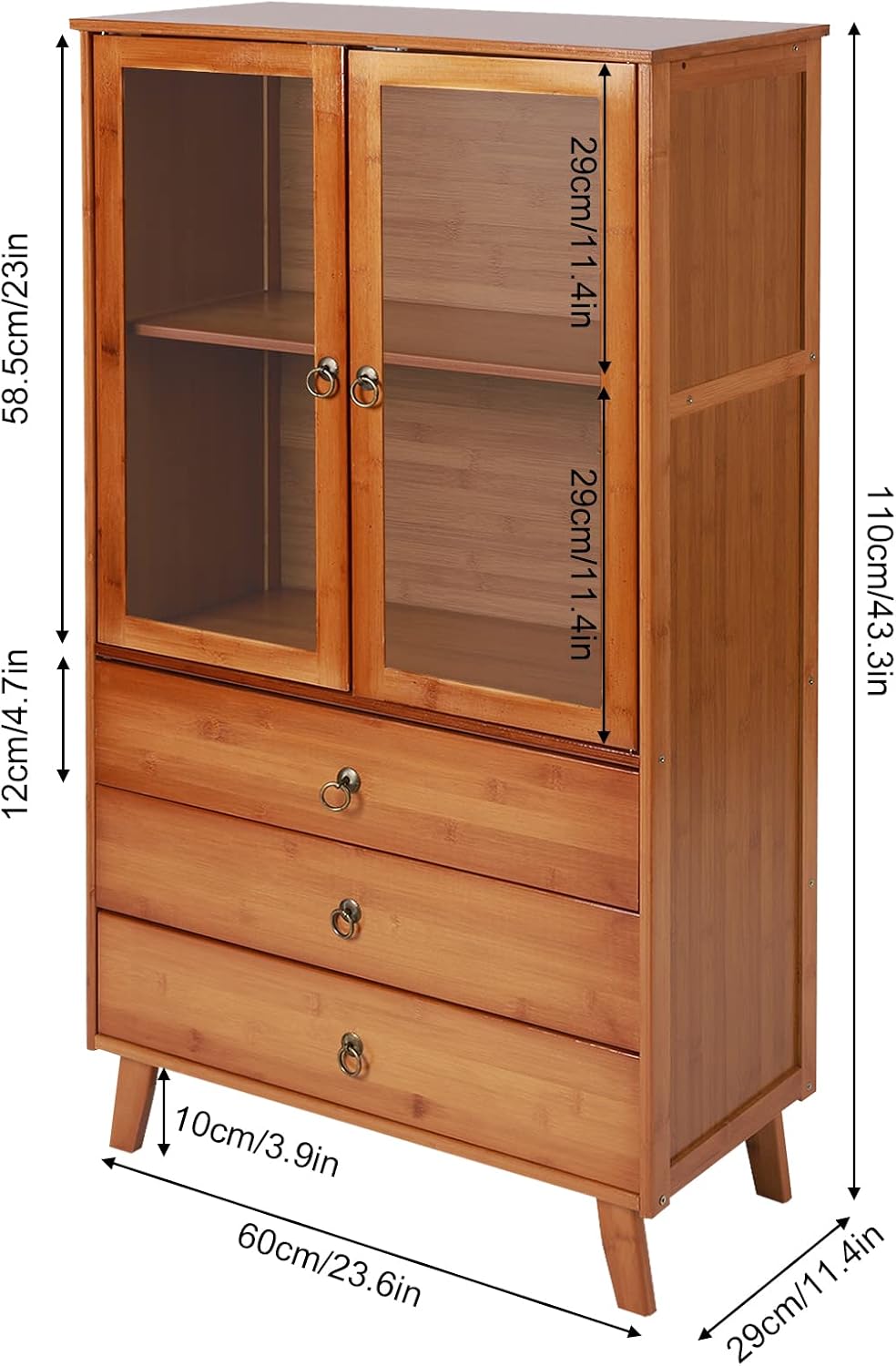 Kitchen Sideboard, Bamboo Pantry Dining Cupboard Buffet Cabinet Storage Cabin...