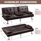 Yaheetech Convertible Sofa Adjustable Couch Sleeper Modern Faux Leather Home Reversible Loveseat, Removable Armrests, 3 Angles, 772lb Capacity, Espresso