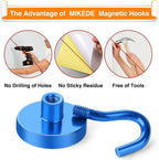 MIKEDE Magnetic Hooks Heavy Duty, 10 Lbs Magnet with Hooks for Cruise Cabins, Strong Magnets Neodymium for Hanging, Magnetic Wall Hooks for Refrigerator, Locker, Workplace(Blue, 10 Pack)