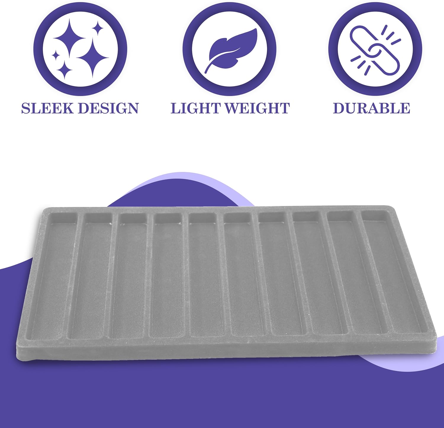 Novel Box 5 Pack 10-Slot Gray Liner Jewelry Storage Tray Inserts 14.75x8.25x1 Inches - Jewelry Organizer Pad for Drawers & Store Displays - Jewelry Display Pads for Necklaces Bracelets & Chains