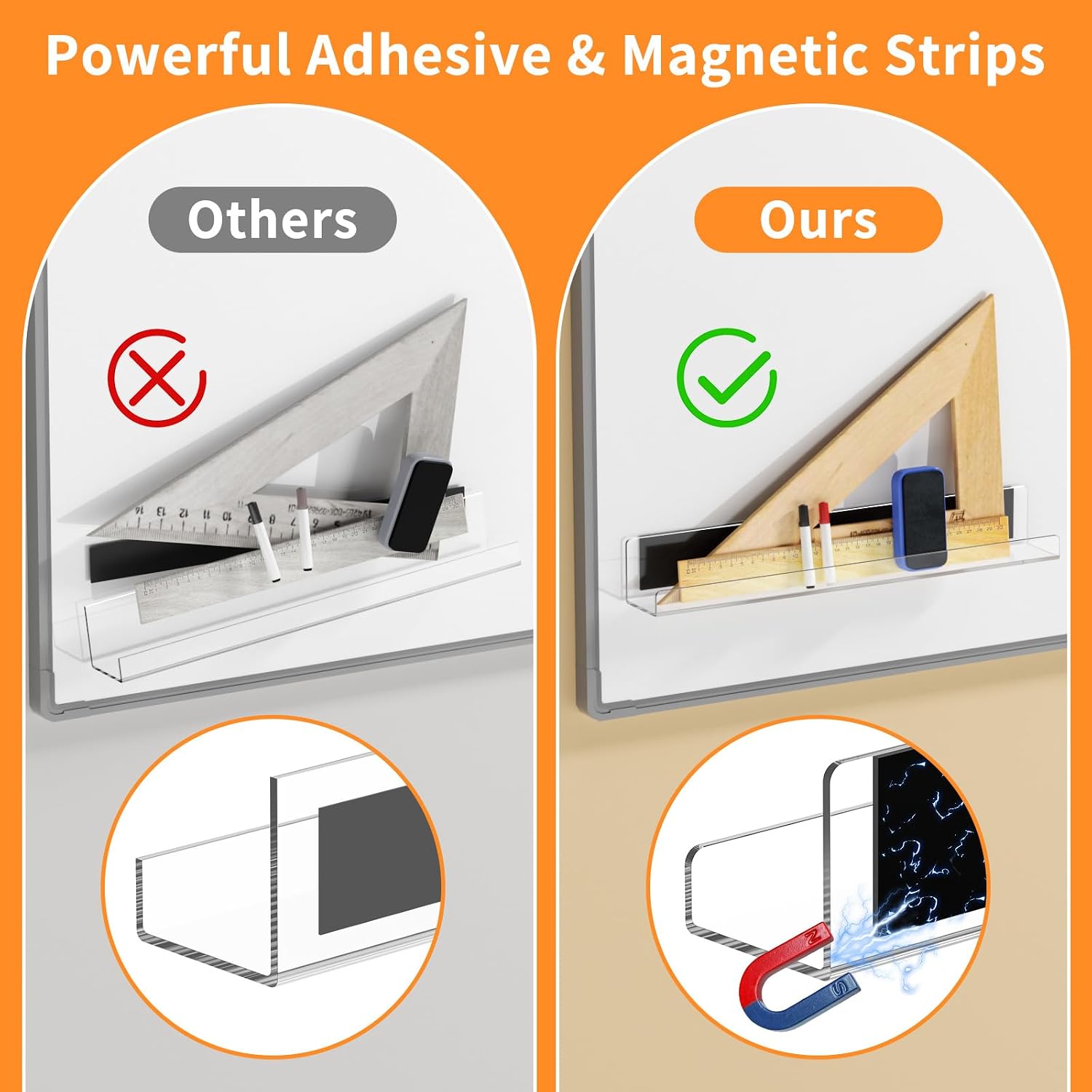 Magnetic Book Shelf for Whiteboard, Reusable Acrylic Book Display Shelf with Strong Adsorption Capacity, Magnetic Book Holder for Classroom Refrigerator Office Teacher Kids, Clear