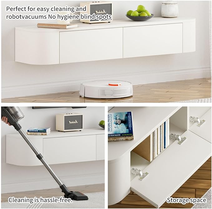 SHGJ&SOFT Floating TV Stand Wall Mounted Media Console with Door Entertainment Centerwith Storage Cabinets, Wall Mounted TV Shelf for Bedroom,Living Room (White, 47.2IN)
