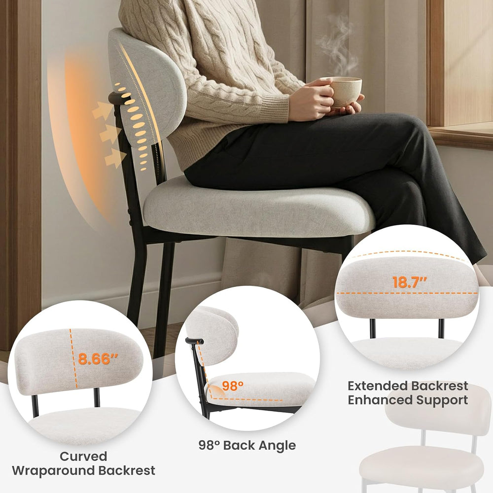 Upholstered Dining Chairs Set of 4, Modern Fabric Kitchen Chairs with Curved ...