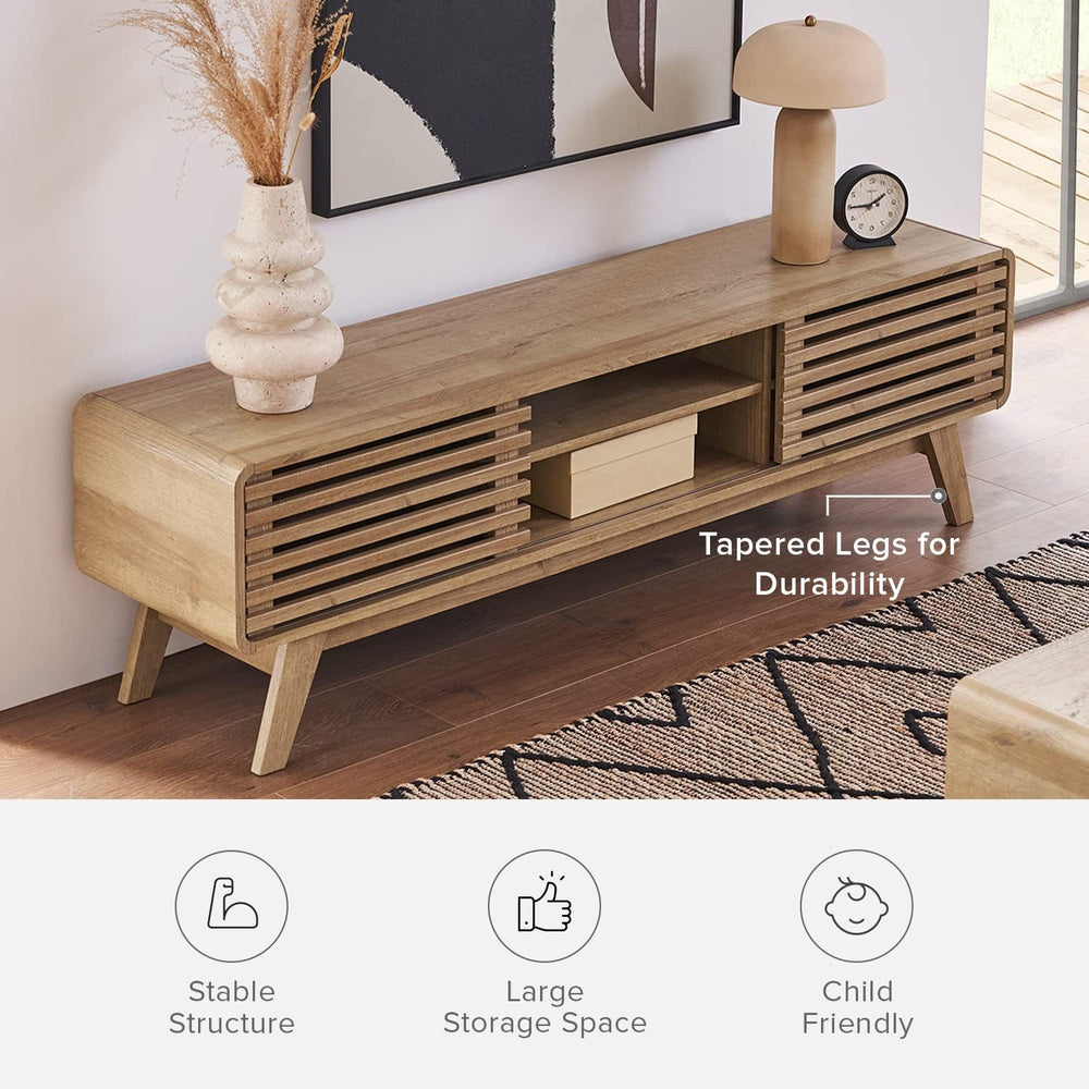 mopio Ensley 59" TV Stand with Slatted Door, Mid Century Modern Entertai...