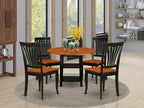East West Furniture SUAV5-BCH-W 5 Piece Dining Room Furniture Set Includes a Round Dining Table with Dropleaf & Shelves and 4 Wood Seat Chairs, 42x42 Inch, Black & Cherry