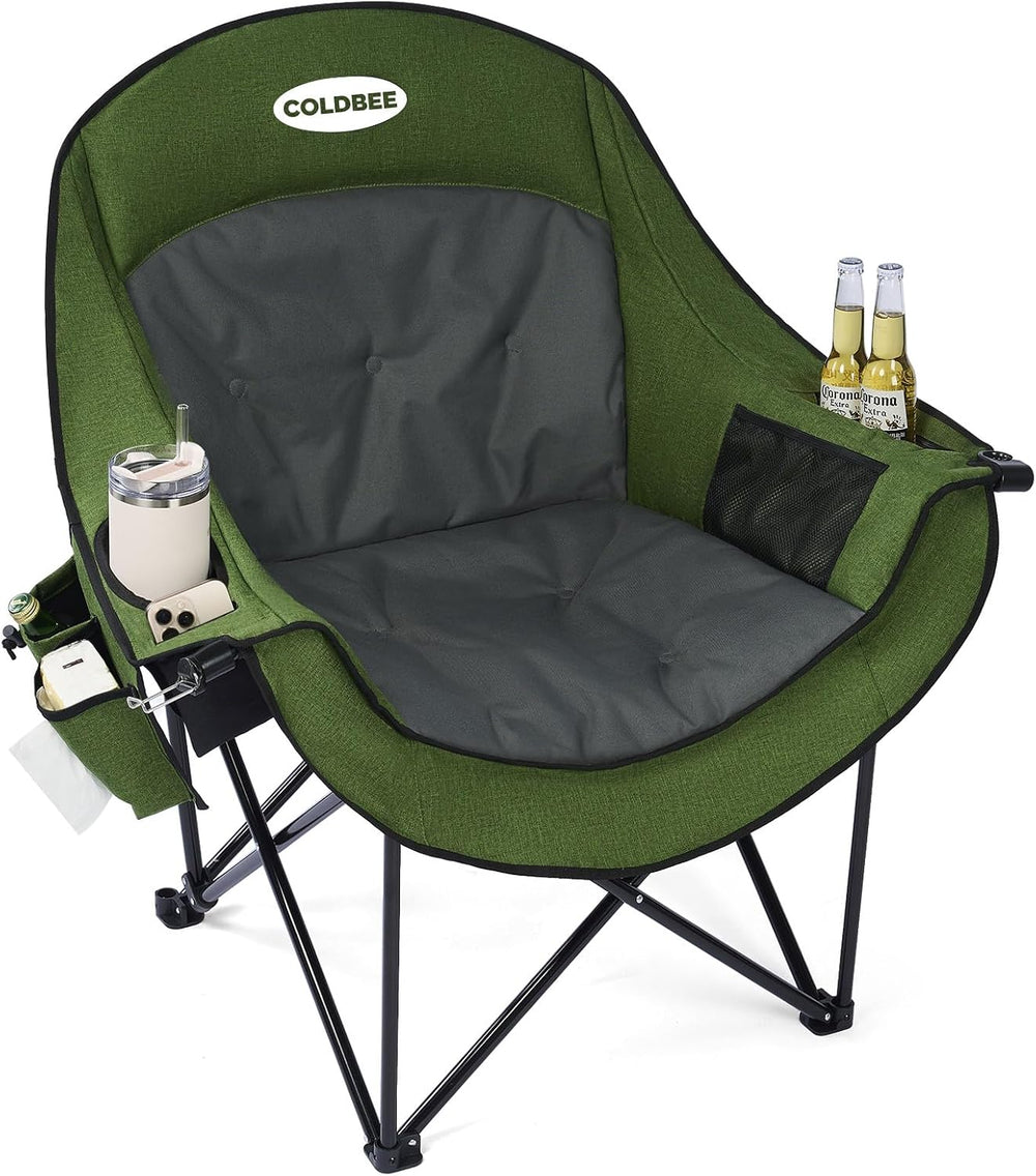 Coldbee Oversized Camping Chairs, Heavy Duty Padded, Thick Headrest, Green