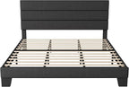 Allewie King Bed Frame Platform Bed with Fabric Upholstered Headboard and Wooden Slats Support, Fully Upholstered Mattress Foundation/No Box Spring Needed/Easy Assembly, Dark Grey