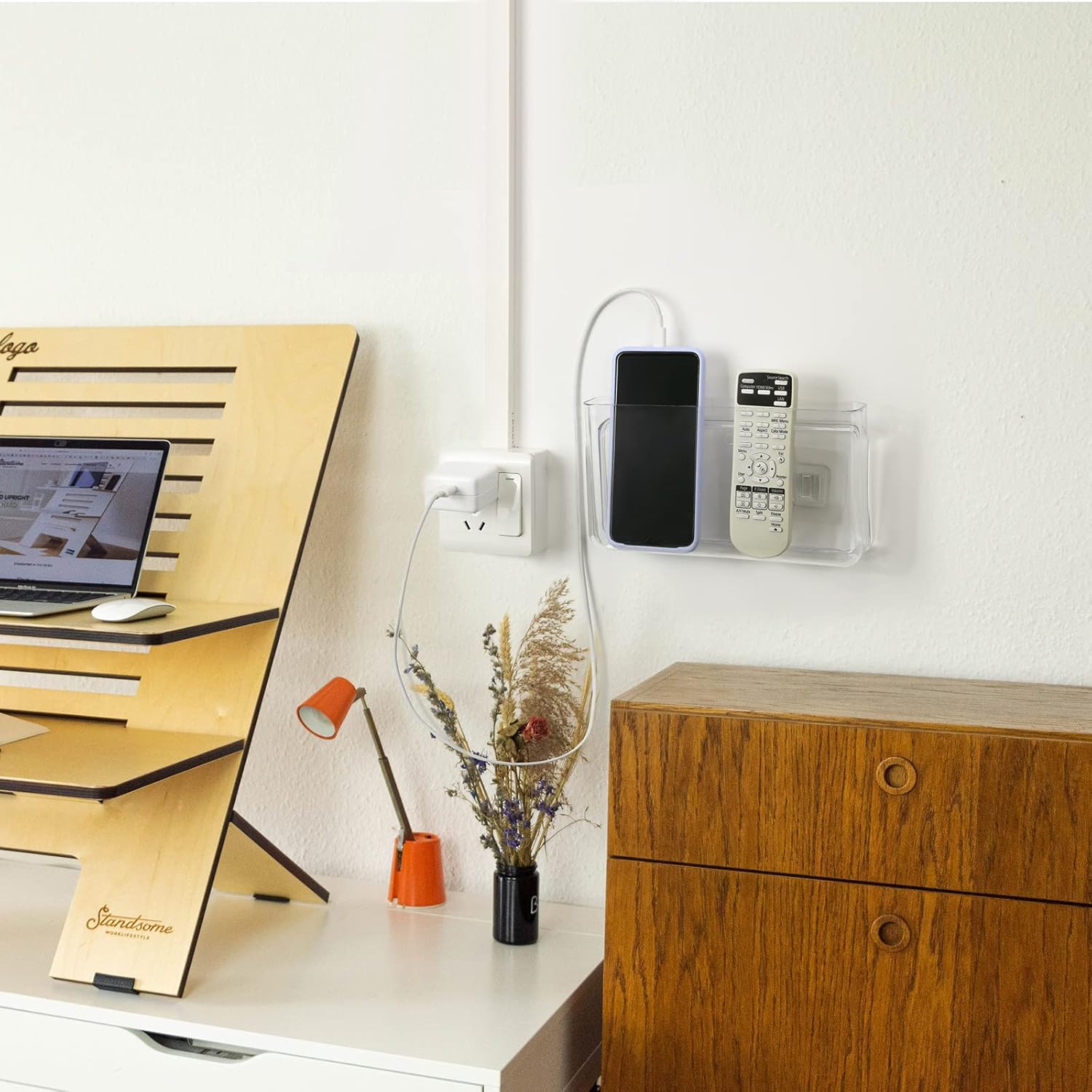 APSOONSELL Wall Mount Storage Organizer Box for Phone Remote Control Holder Clear L