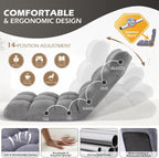 Folding Floor Gaming Chair 14-Poistion Cushioned Adjustable Floor Lazy Sofa Chair w/Breathable Cotton & Skin-Friendly Coral Velve for Adults & Kids Perfect for Reading Gaming Meditating, Grey