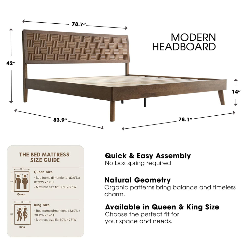 King Size Platform Bed Frame, Solid Wood Headboard & Footboard, 12 Durabl...