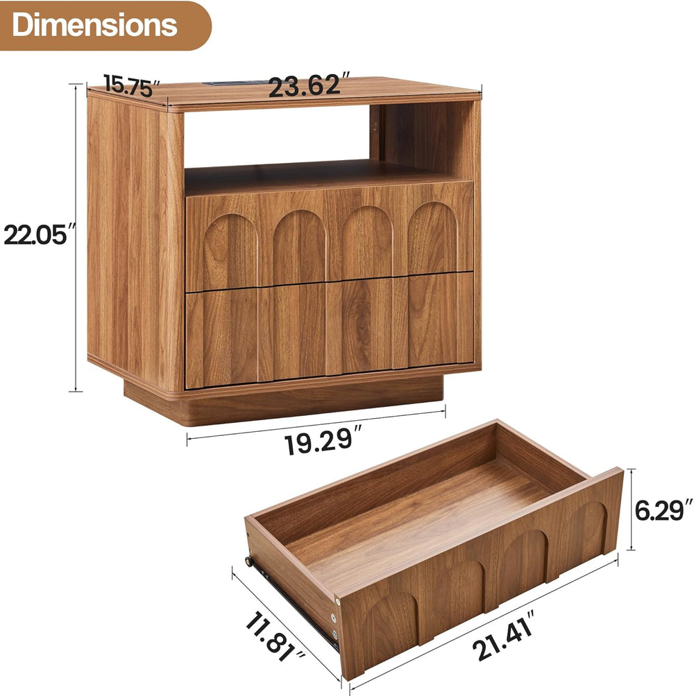 FurSch Mid Century Modern End Table with Charging Station Set of 2, 23.62” Wi...