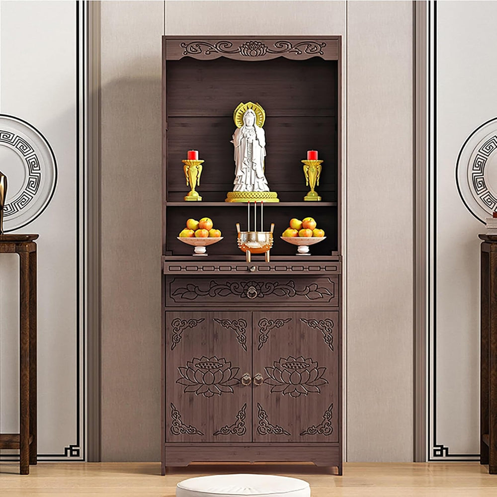 Meditation Table with Storage, Bamboo Buddhist Altar Cabinet, Personal Shrine...