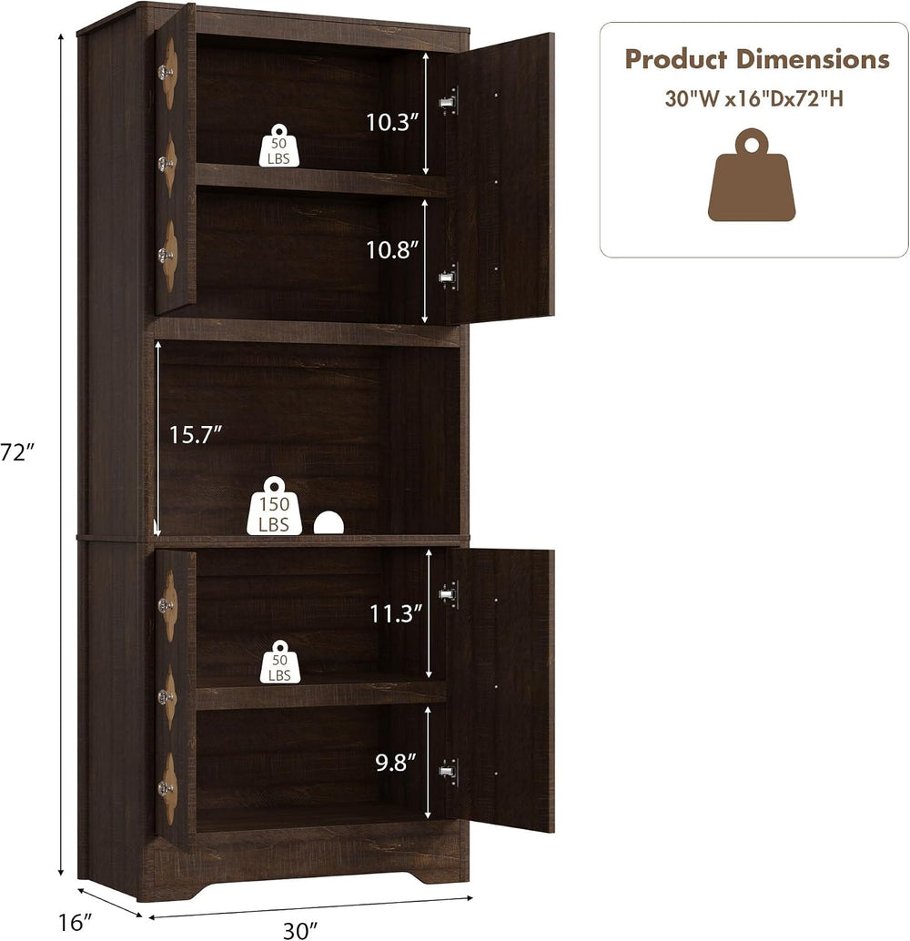 IDEALHOUSE Mid Century Modern Kitchen Pantry Cabinet, 72" Tall Storage C...
