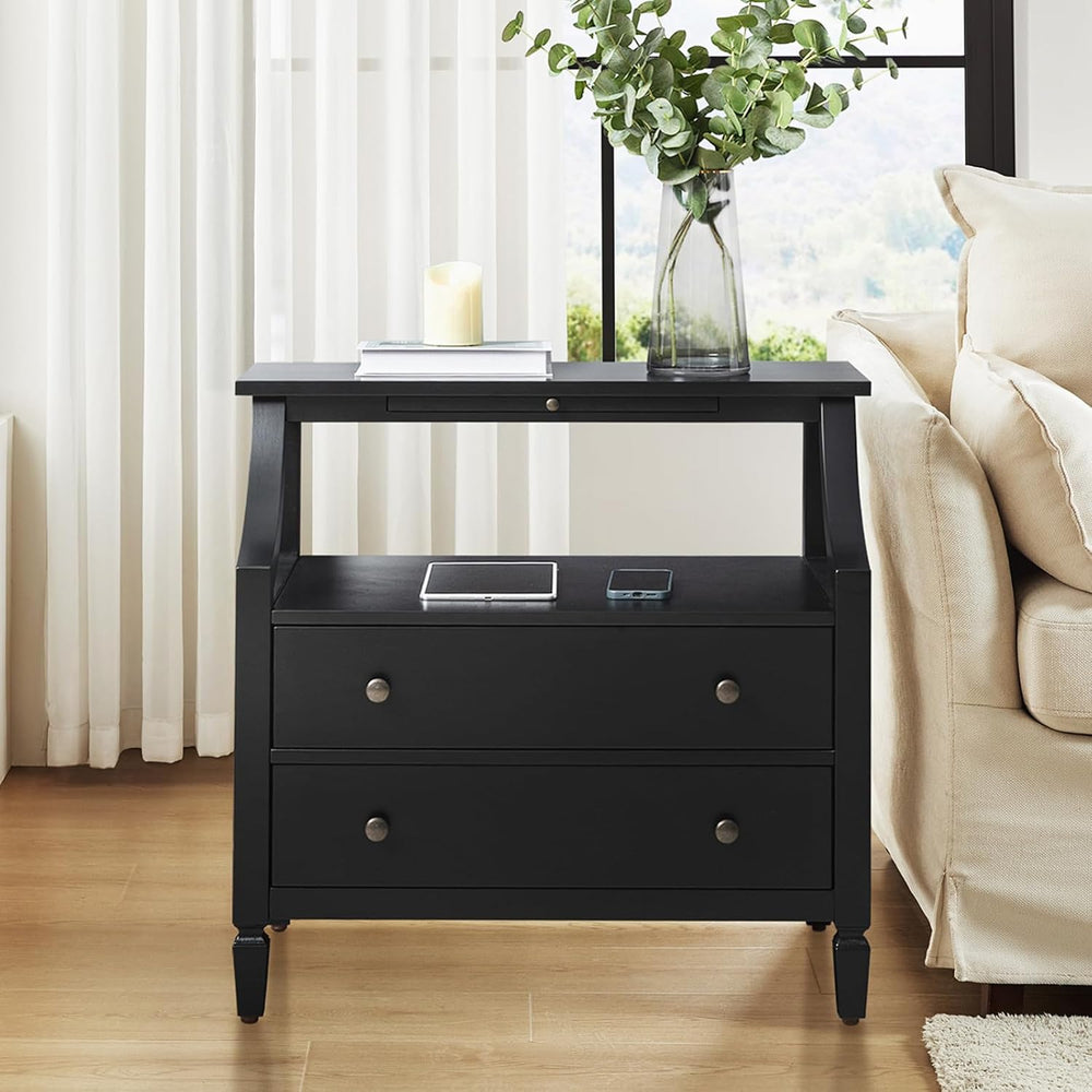 Transitional End Table with Charging Station & Pull-Out Tray, 2 Drawer &a...