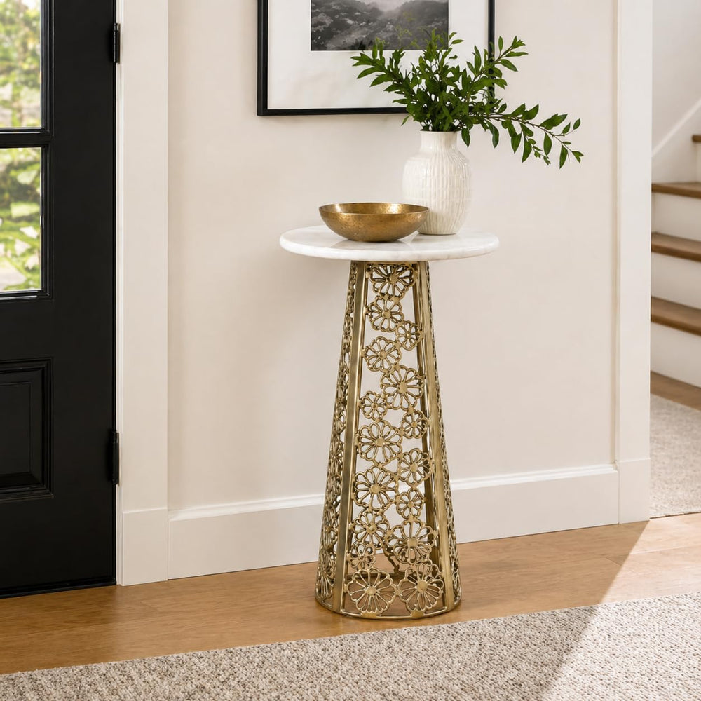 Gold Side Table with White Marble Top | Decorative Modern End Table | Aluminu...