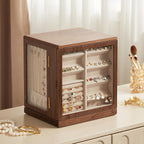CHOSIN Black Walnut Wooden Jewelry Box, 360° Rotating Organizer with Glass Lid, 5 Drawers for Earrings, Rings, Necklaces – Vertical Jewelry Storage for Women Christmas Gifts