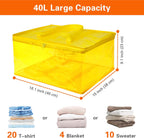 Vieshful 40L Yellow Clear Clothes Storage Bag Colorful Clothes Organizer with Zipper Vinyl Storage Bag for Comforter, Blanket, Bedding, Duvet, Transparent Moving Totes 3 Pack