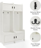 Crosley Furniture Fremont 2-Piece Hall Tree Entryway Set with Storage Cabinets and Coat Rack Hooks, Distressed White