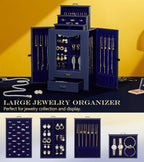 Homde Jewelry Organizer with Transparent Window Necklace Hooks Gift for Women Jewelry Box Display Case for Necklaces Rings Earrings Bracelets and Other Accessories (Dark Blue)