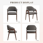 Wooden Dining Chairs Set of 6, Modern Fabric Upholstered Dining Room Chair, Kitchen Side Chairs, Farmhouse Dinner Chair with Curved Open Back for Kitchen, Grey