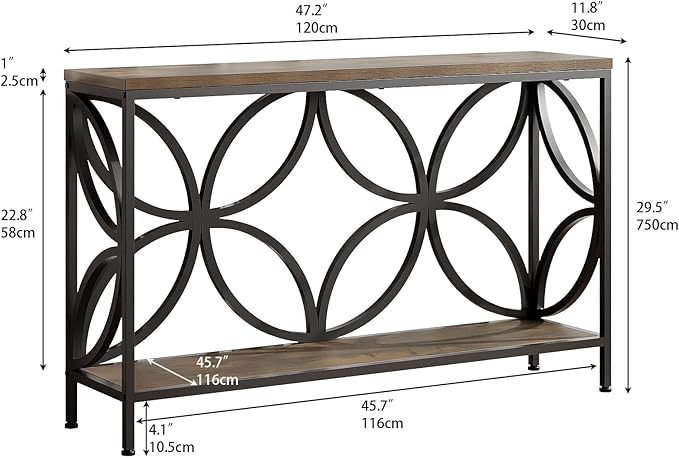 GiftGo Narrow Sofa Table 47.2 Inch, Industrial Sofa Table Behind Couch, Vinta...
