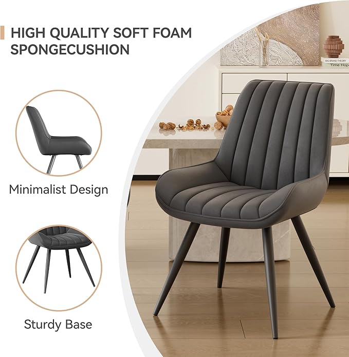 Dining Chairs Set of 2, Mid Century Modern Kitchen Chairs with Soft Cushion, Comfortable Upholstered Fabric Dining Room Chairs for Kitchen,Dark Grey