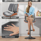Swivel Bar Stools Set of 2, Adjustable Bentwood Barstools for Kitchen Counter, Modern PU Leather Upholstered Bar Chair with Back and Footrest, for Kitchen Island, Bar, Dining Room, Gray
