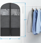 Plixio Garment Bags Suit Bag for Travel and Clothing Storage of Dresses, Dress Shirts, Coats— Includes Zipper and Transparent Window (Black - 2 Pack (No Gusset))