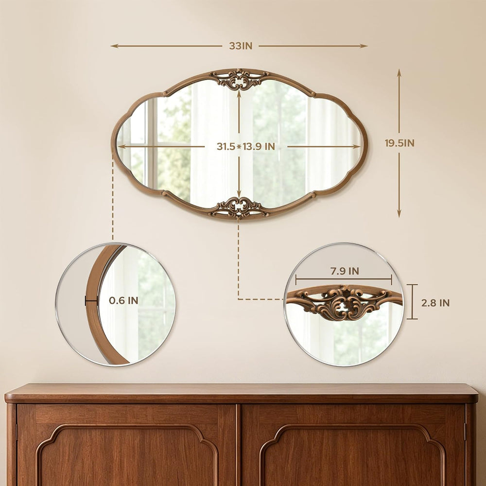 Besdomus Vintage Gold Wall Mirror: 33"x19.5" Medium Antique Oval Mi...