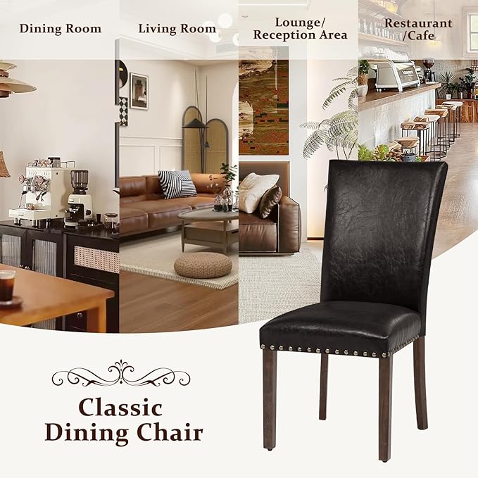 Furniliving Upholstered Dining Chairs Set of 2 - PU Leather Modern Farmhouse ...