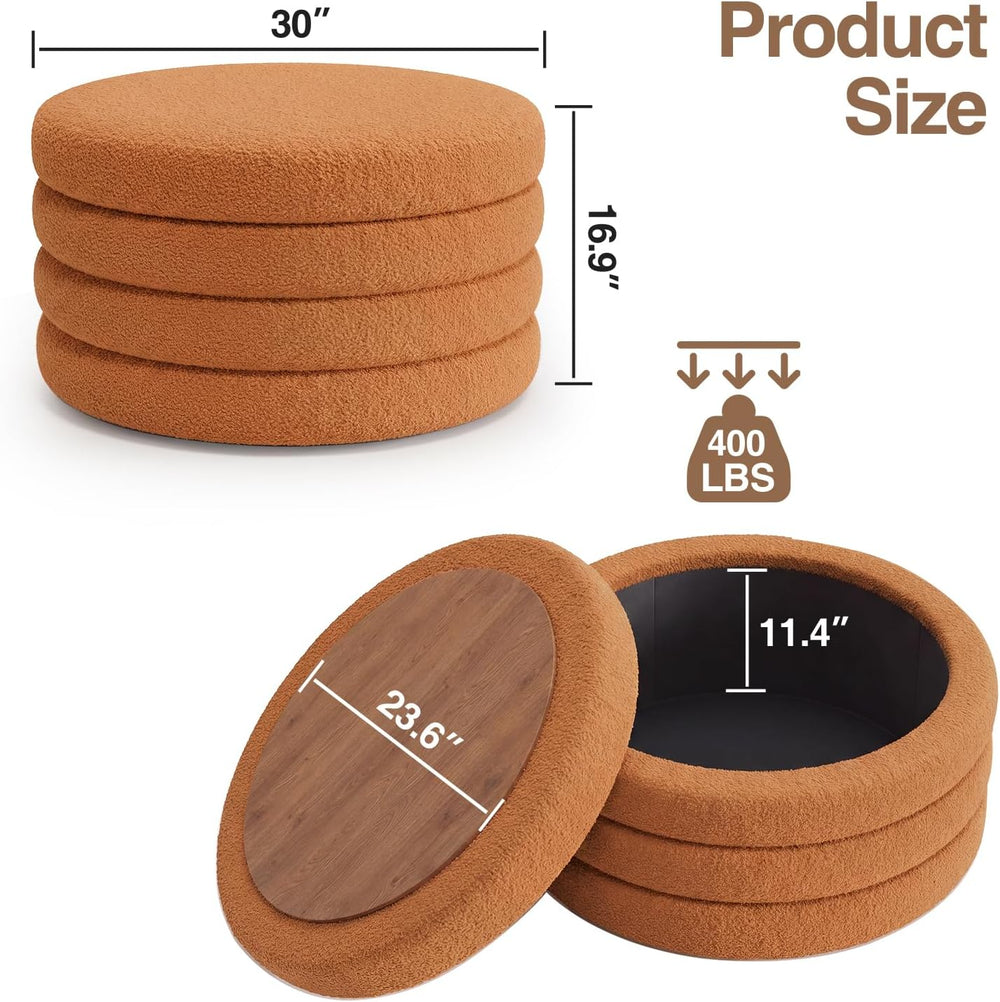 FiveWillowise 30 Inch Round Ottoman with Storage,Large Sherpa Coffee Table | ...