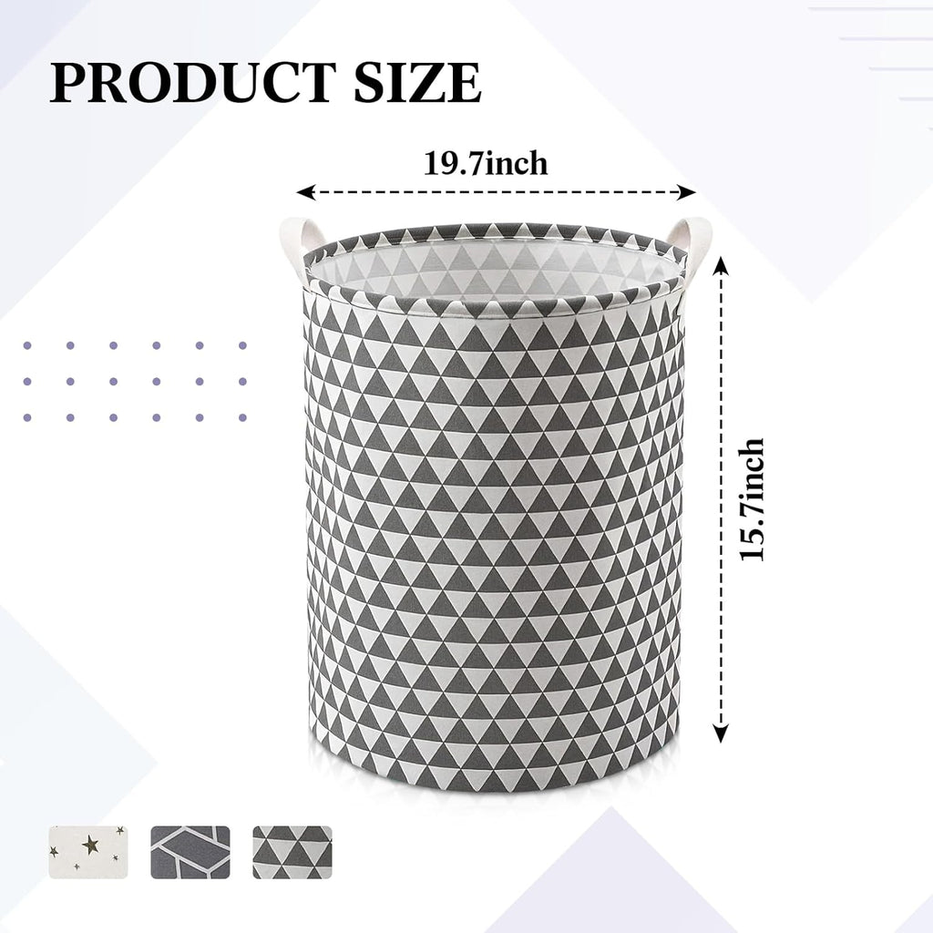Patelai 3 Pieces Large Laundry Hamper Round Collapsible Organizer Storage Bin Waterproof Foldable Dirty Clothes Laundry Basket for Home Bathroom(Geometric)