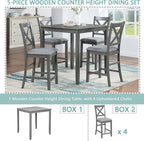 KEIKI 5-Piece Counter Height Dining Table Set with Square Table and 4 Upholstered X-Shaped Backrset Chair, for 4 Person, Modern Style Wooden Table Set, Easy Assembly, for Kitchen, Dining Room, Gray