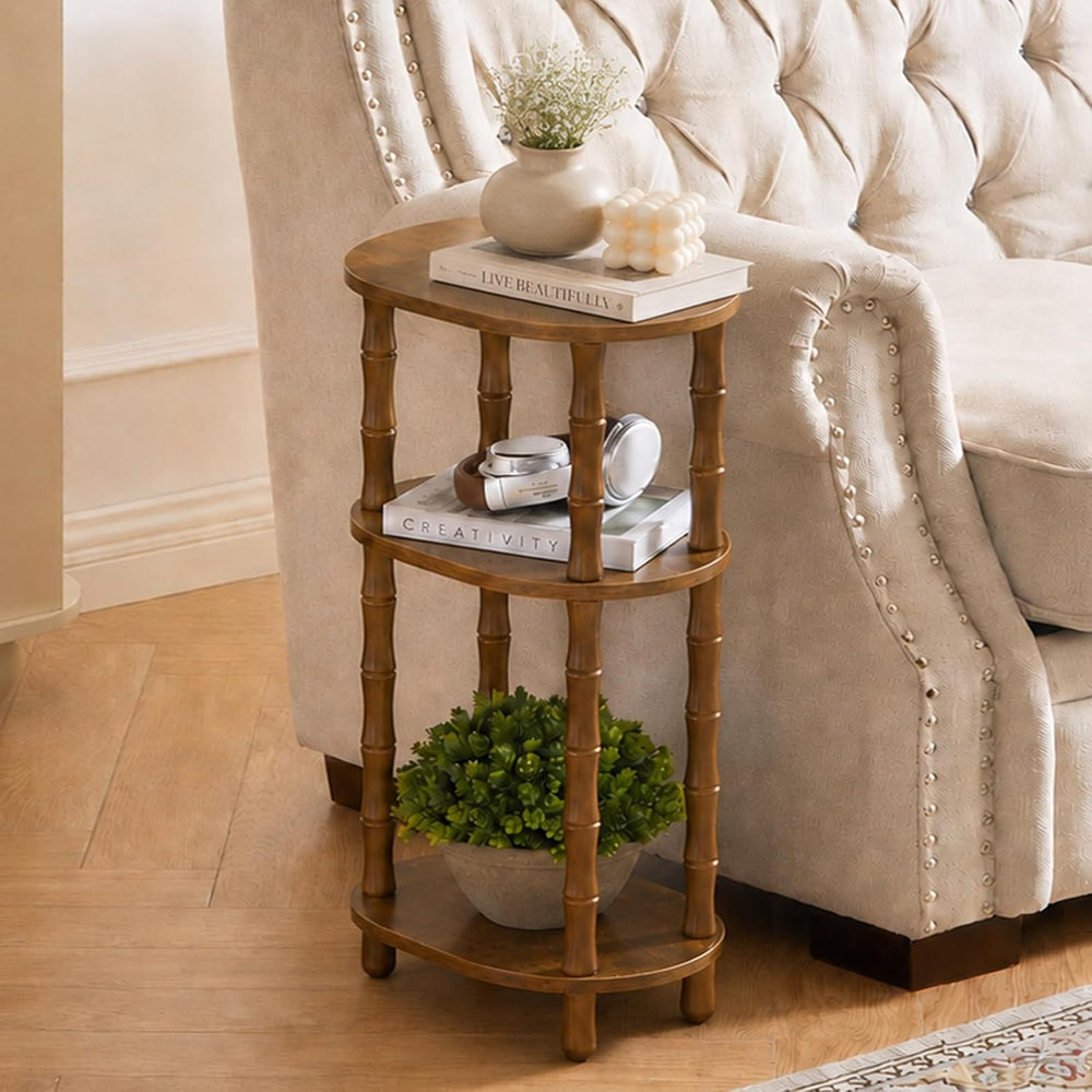 Narrow Side Table with Storage, 3-Tier End Table Skinny Nightstand for Bedroo...