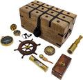 Handmade Pirate Treasure Chest - Wooden Storage Box with Iron Lock & Skeleton Key - Rustic Decorative Jewelry, Toy, Geocache, or Keepsake Chest (Large 12.25 x 6.25 x 6)