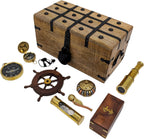 Handmade Pirate Treasure Chest - Wooden Storage Box with Iron Lock & Skeleton Key - Rustic Decorative Jewelry, Toy, Geocache, or Keepsake Chest (Large 12.25 x 6.25 x 6)