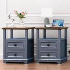 18" Wide End Table with Fast Charging Station Set of 2, 18” Wide Sofa Side Table with Drawers,End Table with Drawers for Living Room,Blue