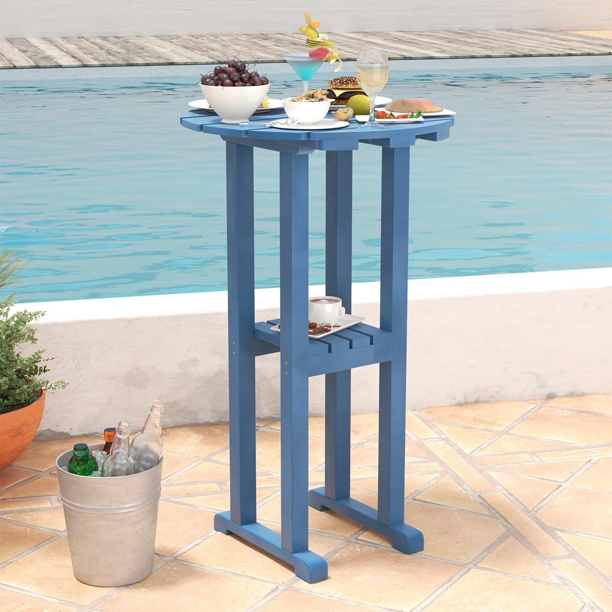 Sundale Outdoor 39 Inches Height Adirondack Bar Table, Patio HDPE Pub Height Round, All Weather High Top Bistro Desk for Outside Table Porch Balcony Poolside, Navy Blue