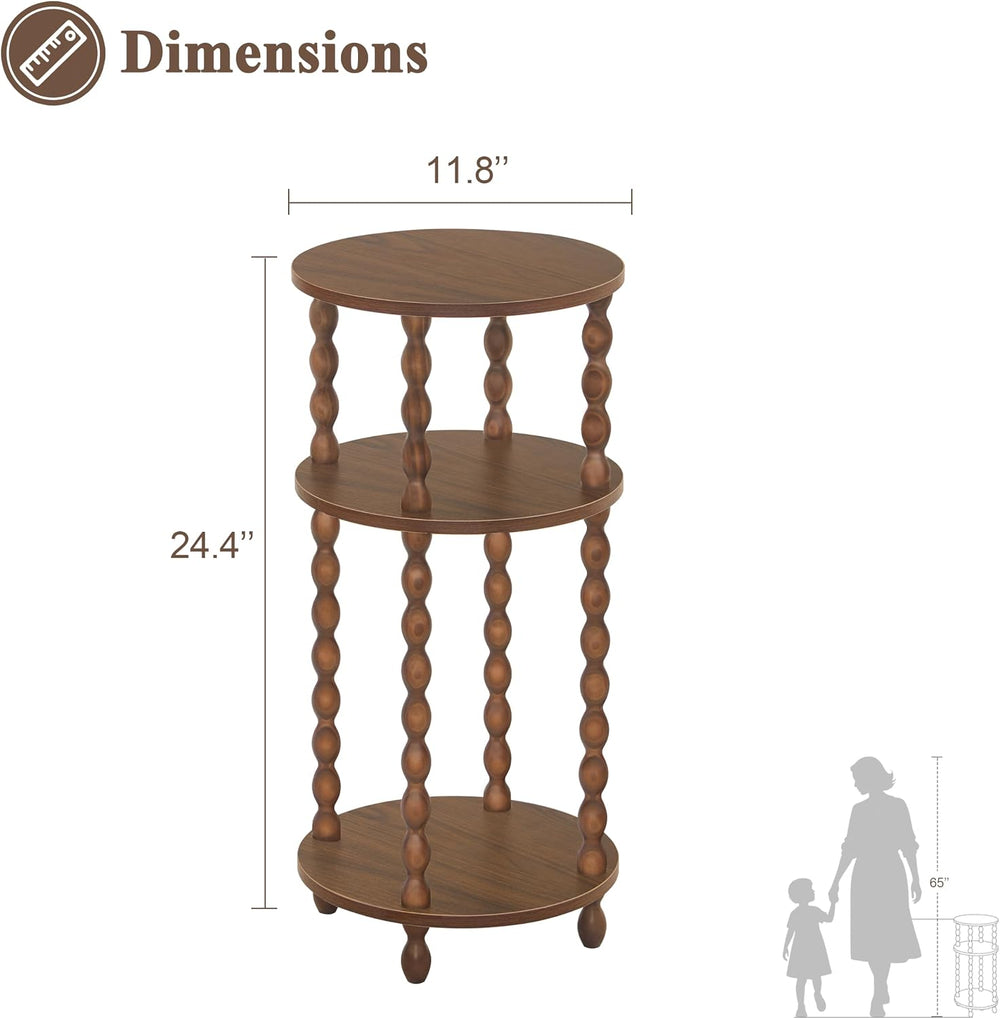 AWASEN Small Round End Table, Round Side Table with 3-Tier Open Shelf for Sma...