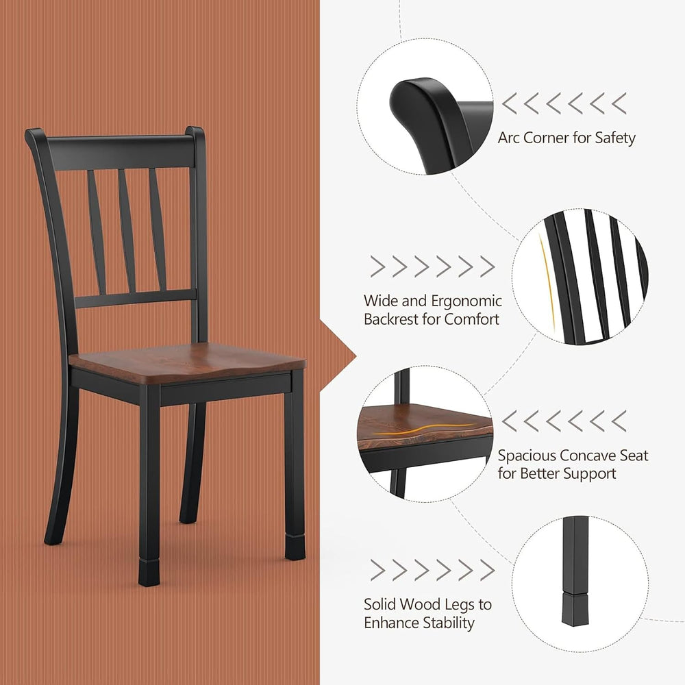 POWERSTONE Dining Chairs Set of 6, Rubberwood Kitchen Chairs, Black | Farmhou...