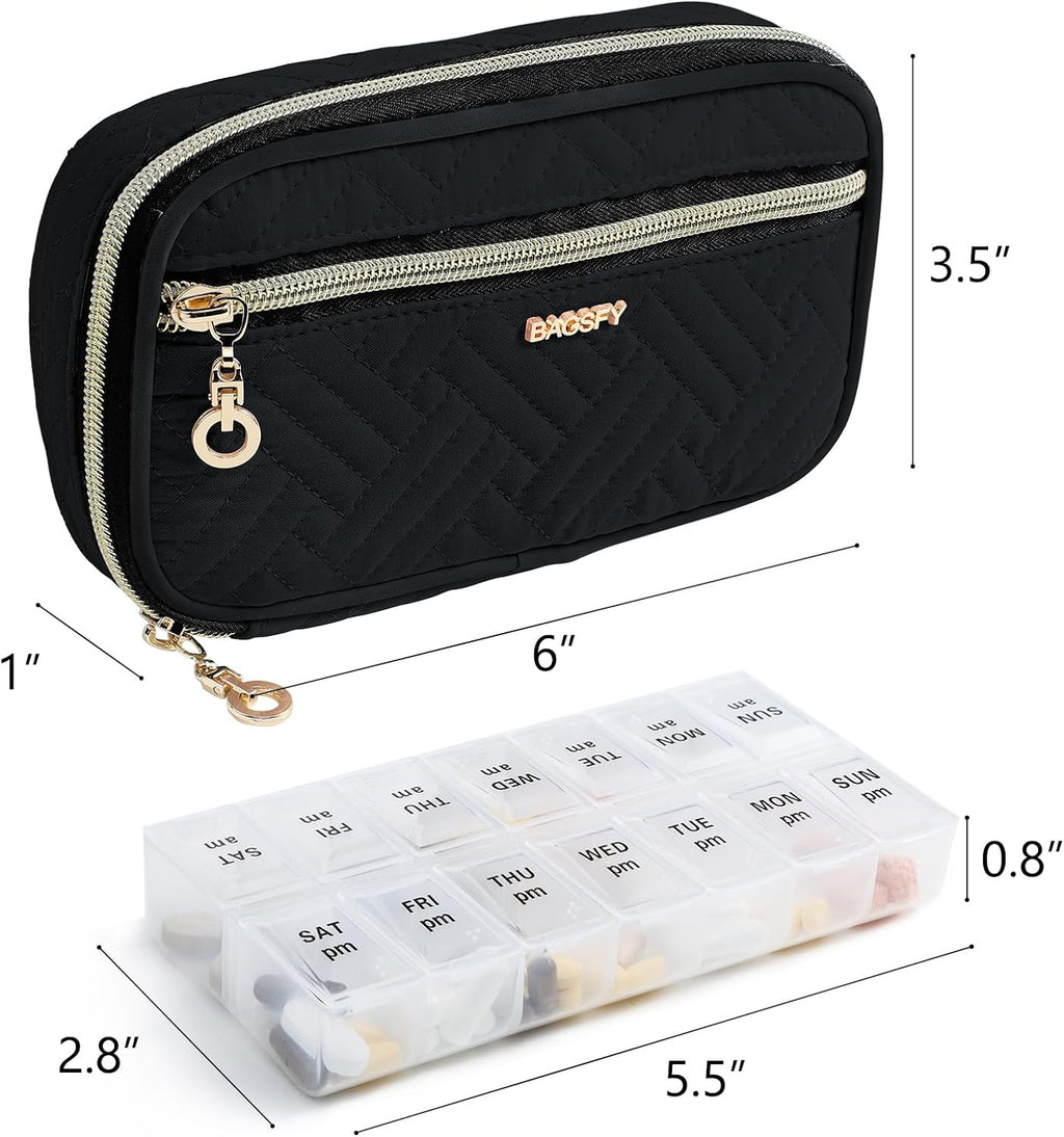 BAGSFY Pill Organizer Case 2 Times a Day- Weekly Medicine Organizer Travel Pill Box with Removable 7 Day Medicine Case Container for Fish Oil, Vitamin, Supplement