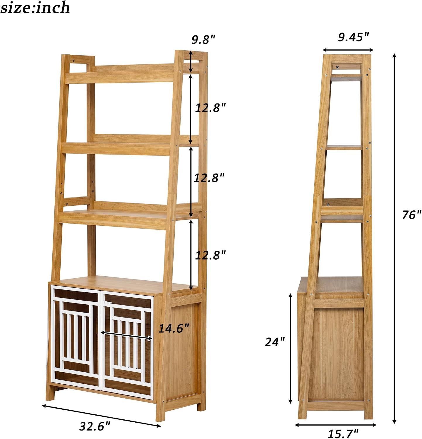 2 in 1 Dog Furniture Dog Crate Ladder Bookshelf, Tall Wood Display Shelf with Storage, Dog Kennel Bookcase for Small Sized Dogs up to 50lbs, 32.5" L