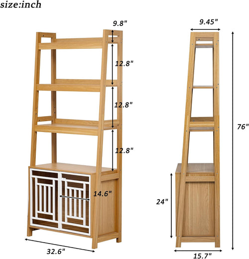 2 in 1 Dog Furniture Dog Crate Ladder Bookshelf, Tall Wood Display Shelf with Storage, Dog Kennel Bookcase for Small Sized Dogs up to 50lbs, 32.5" L