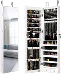 Giantex Wall Door Mounted Jewelry Armoire Cabinet with 47.5" Full Length Mirror, 2 LEDs Lockable Jewelry Organizers and Storage with 2 Drawers, Over the Door Jewelry Organizer Cabinet (White)