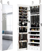 Giantex Wall Door Mounted Jewelry Armoire Cabinet with 47.5" Full Length Mirror, 2 LEDs Lockable Jewelry Organizers and Storage with 2 Drawers, Over the Door Jewelry Organizer Cabinet (White)