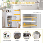 HAPPYGRILL Small Bathroom Storage Cabinet,Single Door Narrow Storage Cabinet Organizer w/Drawer & 3-Level Adjustable Shelves,Bathroom Cabinets Freestanding w/Anti-Tipping Device for Living Room Toilet