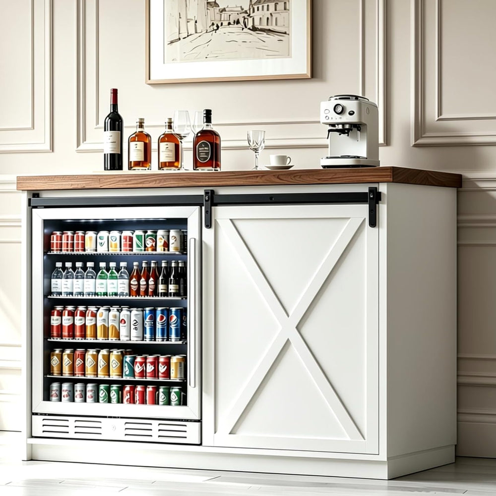 Coffee Bar Cabinet with Mini Fridge Space, 49.2 inch Farmhouse Kitchen Buffet...
