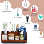 Bathroom Decor and Accessories - Detachable 7 Slots Kids Electric Toothbrush and Toothpaste Holde for Bathroom Tray Countertop Vanity Storage, Bathroom Sink Storage Organizer, Red Wood