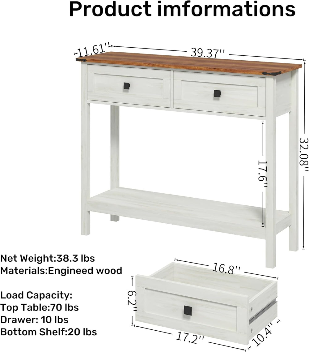 Knocbel Small Console Table with 2 Drawers with Metal Handles, Farmhouse Side...